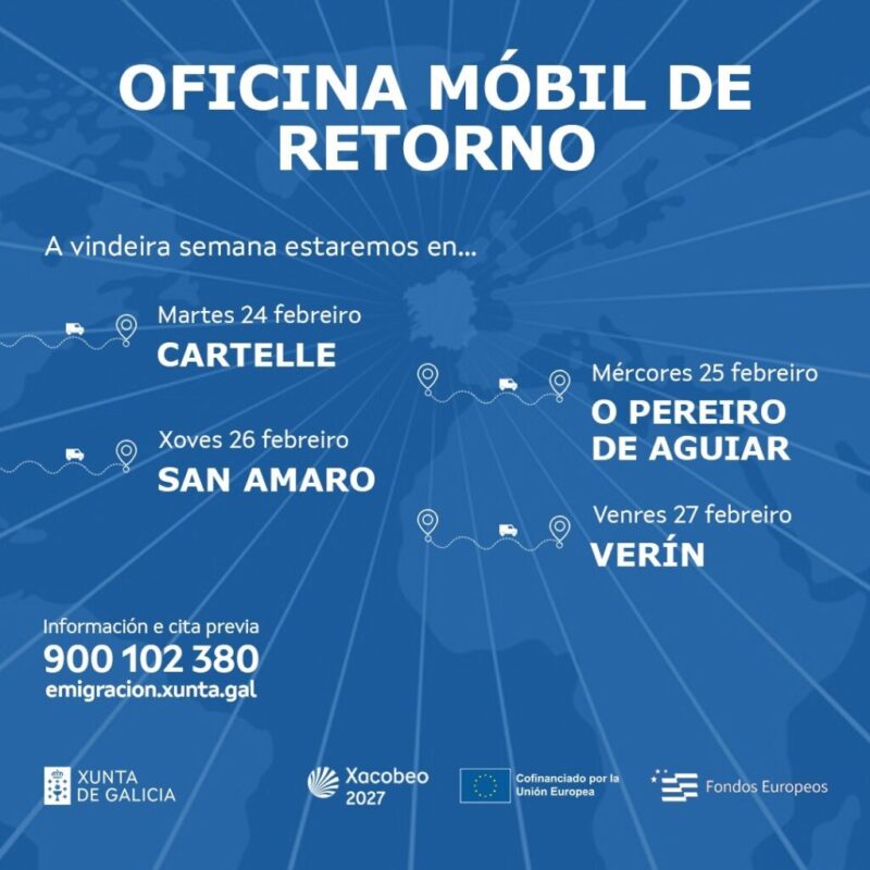 A Oficina Móbil de Retorno da Xunta de Galicia estará en O Pereiro de Aguiar