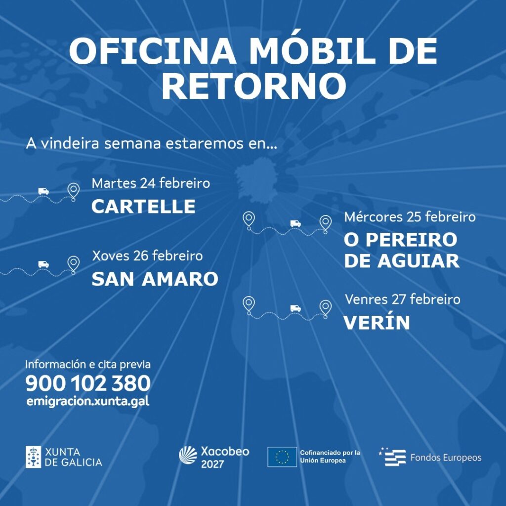 A Oficina Móbil de Retorno da Xunta de Galicia estará en O Pereiro de Aguiar