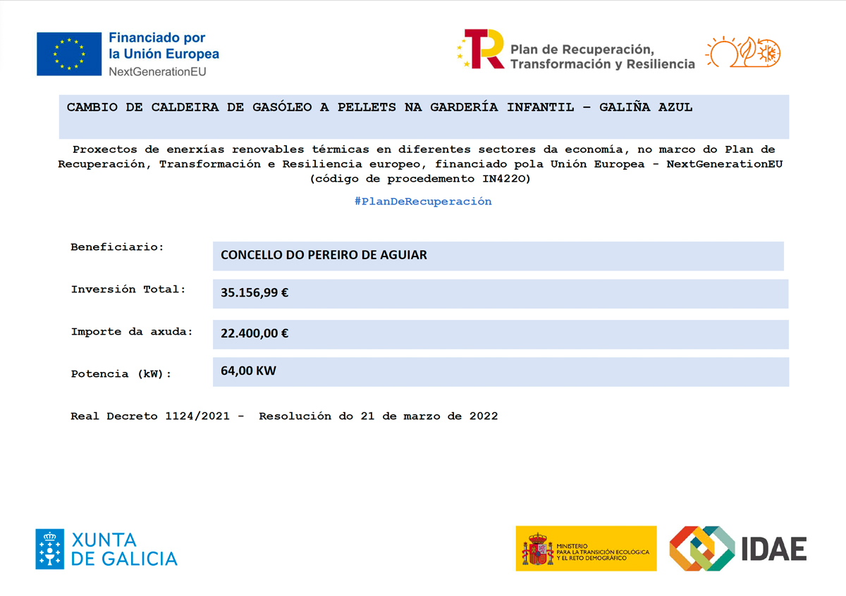 CAMBIO DE CALDEIRA DE GASÓLEO A PELLETS NA GARDERÍA INFANTIL – GALIÑA AZUL 