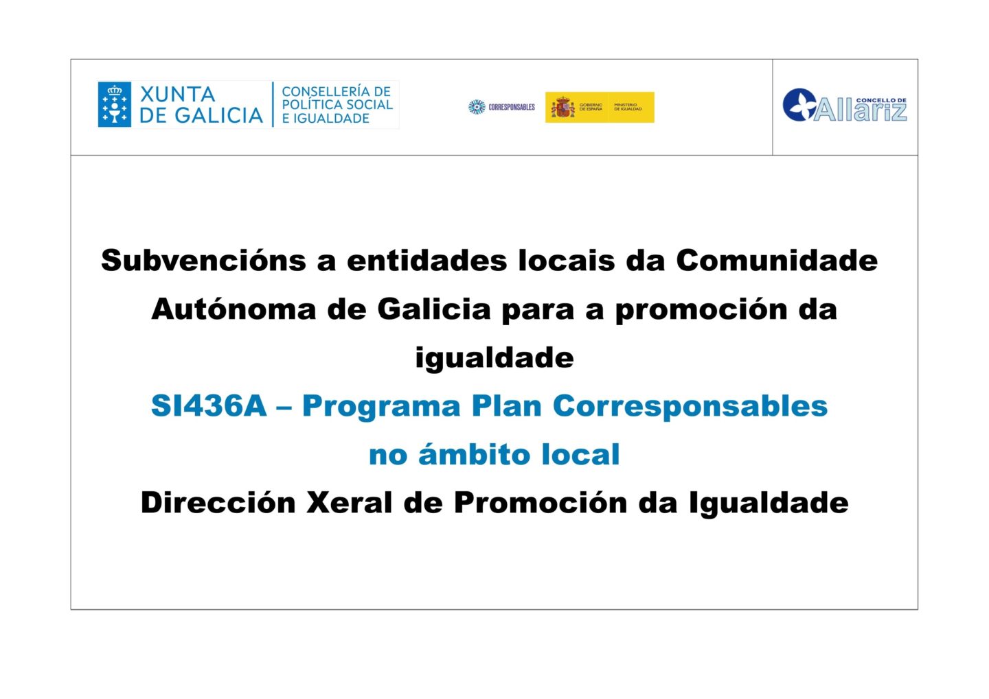 Plan corresponsables: SI436A Axudas e subvencións a entidades