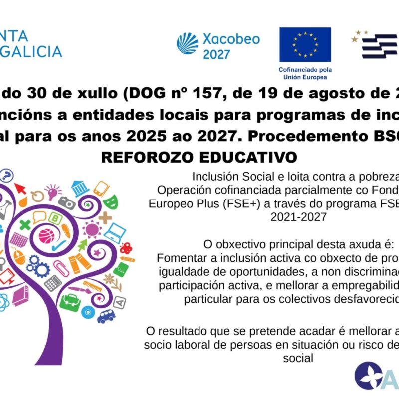 Subvencións a entidades locais para programas de inclusión social para os anos 2025 ao 2027. Procedemento BS623C REFORZO EDUCATIVO