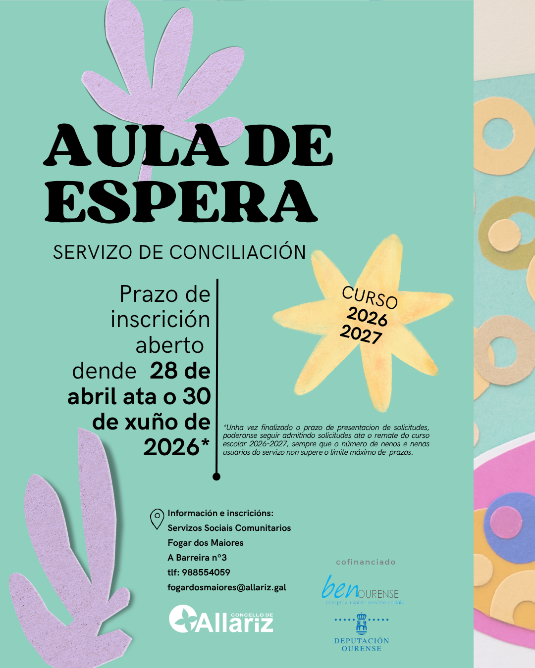 Allariz reafirma o seu compromiso coa conciliación coa apertura das inscricións para a «Aula de Espera»