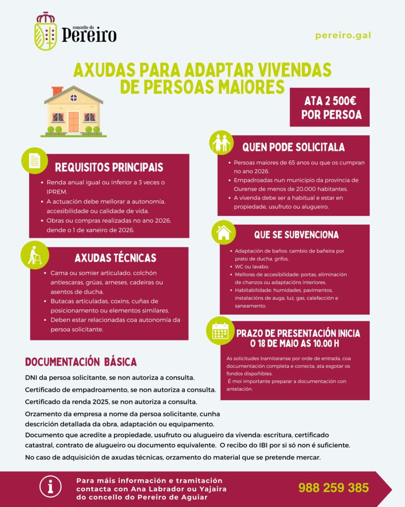 Axudas para adaptar vivendas de persoas maiores de 65