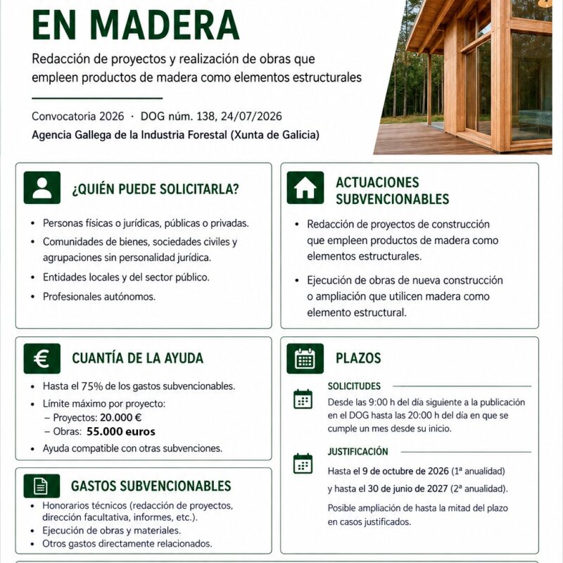 Aberto o prazo de subvencions para proxectos e obras de construción en madeira