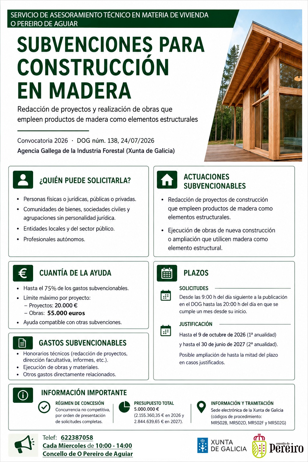 Aberto o prazo de subvencions para proxectos e obras de construción en madeira