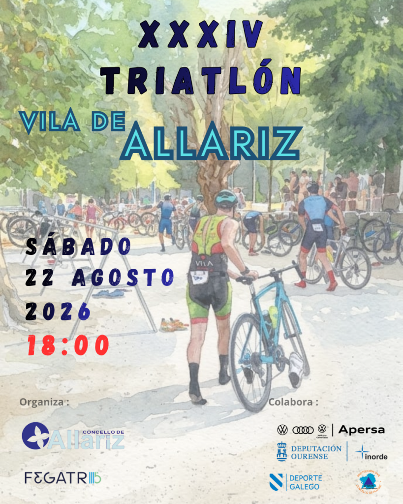 O Concello de Allariz e a FEGATRI organizan a XXXIV edición do Tríatlon de Allariz o próximo 22 de Agosto